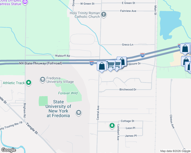 map of restaurants, bars, coffee shops, grocery stores, and more near 1191 Central Avenue in Dunkirk