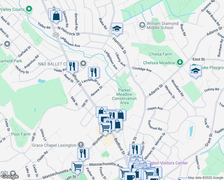 map of restaurants, bars, coffee shops, grocery stores, and more near 5 Taylor Lane in Lexington