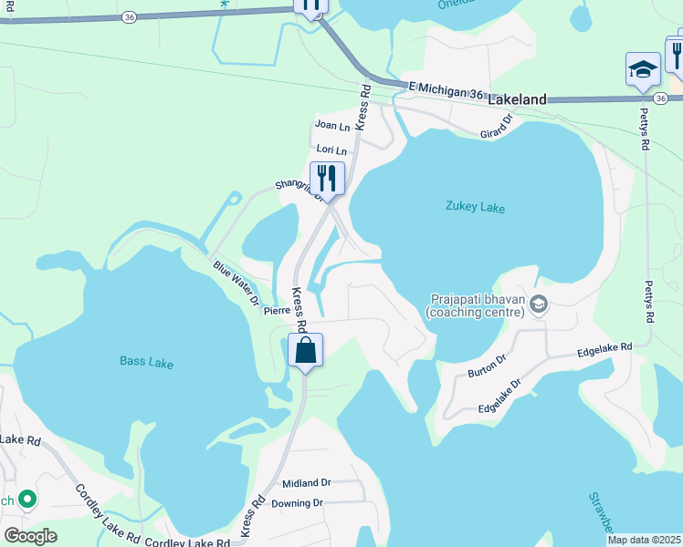 map of restaurants, bars, coffee shops, grocery stores, and more near 9728 Fireside Court in Pinckney