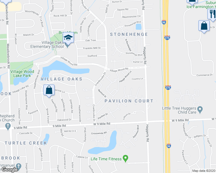 map of restaurants, bars, coffee shops, grocery stores, and more near 22879 Talford Drive in Novi