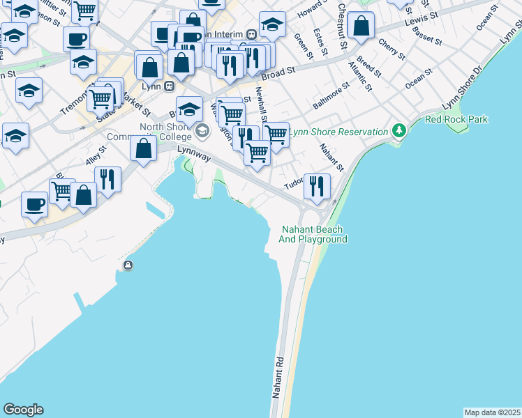 map of restaurants, bars, coffee shops, grocery stores, and more near 68 Lynnway in Lynn