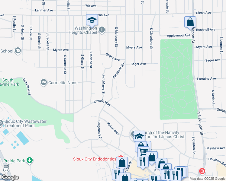map of restaurants, bars, coffee shops, grocery stores, and more near 2813-3045 Sergeant Rd in Sioux City