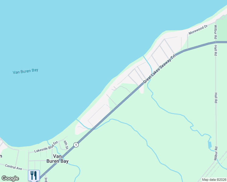 map of restaurants, bars, coffee shops, grocery stores, and more near 5166 New York 5 in Dunkirk