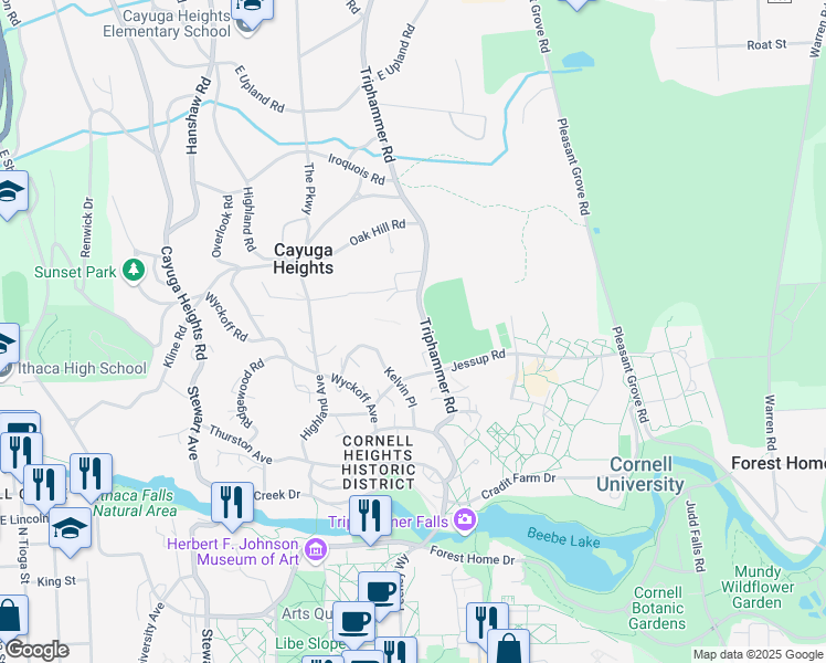map of restaurants, bars, coffee shops, grocery stores, and more near 310 Triphammer Road in Ithaca