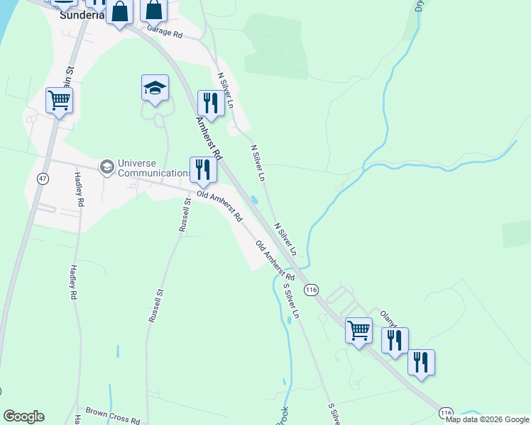map of restaurants, bars, coffee shops, grocery stores, and more near 180 Amherst Road in Sunderland