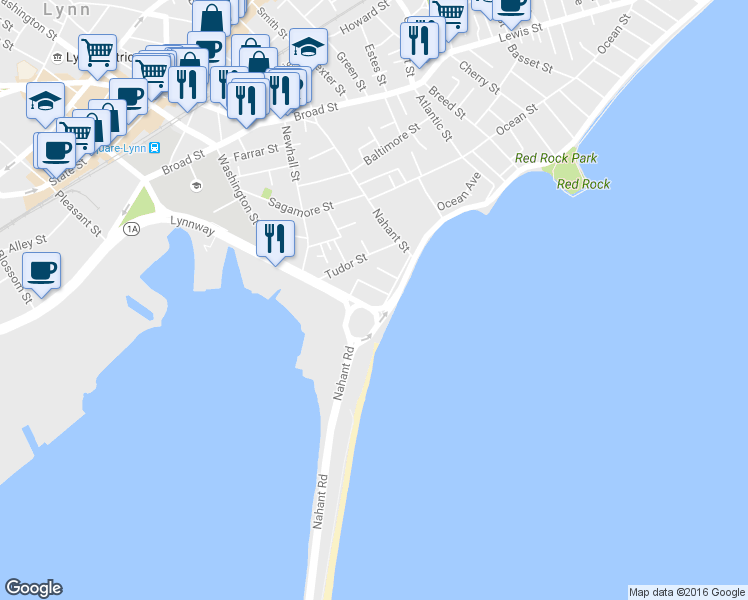map of restaurants, bars, coffee shops, grocery stores, and more near 17 Lynnway in Lynn