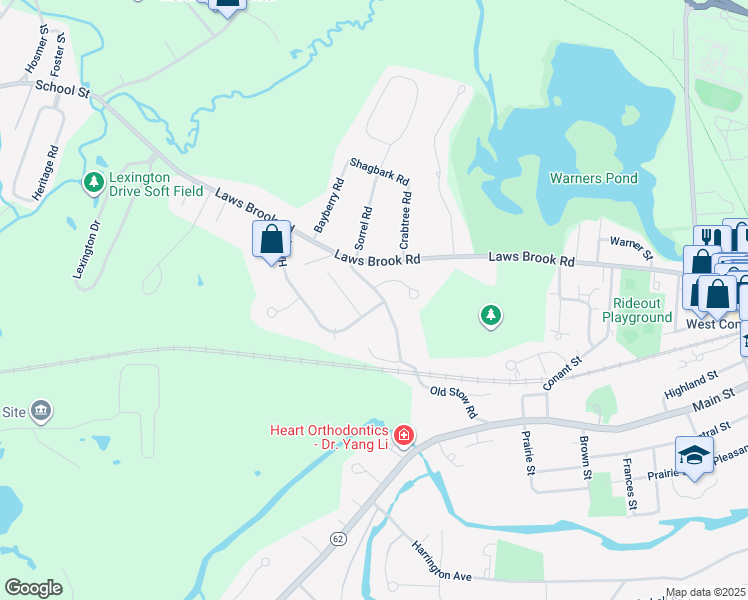 map of restaurants, bars, coffee shops, grocery stores, and more near 1063 Main Street in Concord