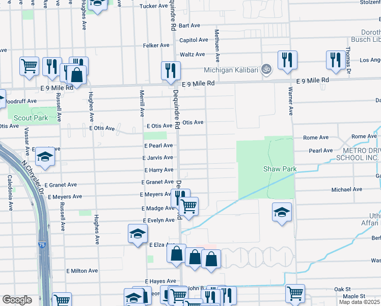 map of restaurants, bars, coffee shops, grocery stores, and more near 1984 Pearl Avenue in Warren