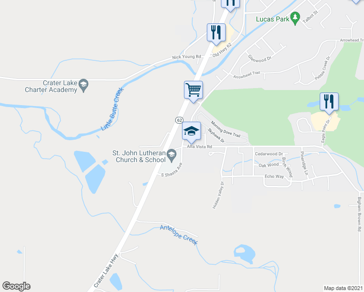 map of restaurants, bars, coffee shops, grocery stores, and more near 2926 South Shasta Avenue in Eagle Point