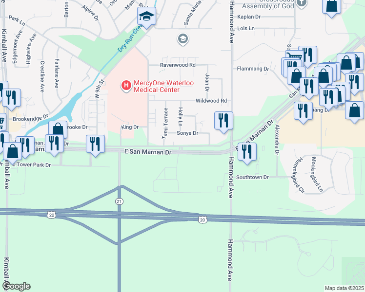 map of restaurants, bars, coffee shops, grocery stores, and more near 722 San Marnan Access Drive in Waterloo