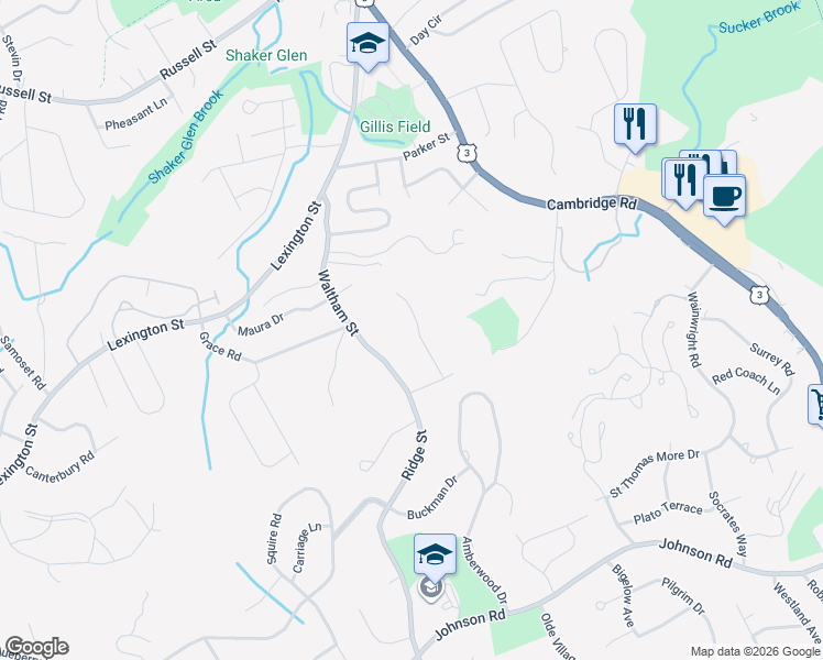 map of restaurants, bars, coffee shops, grocery stores, and more near 12 Heritage Drive in Woburn