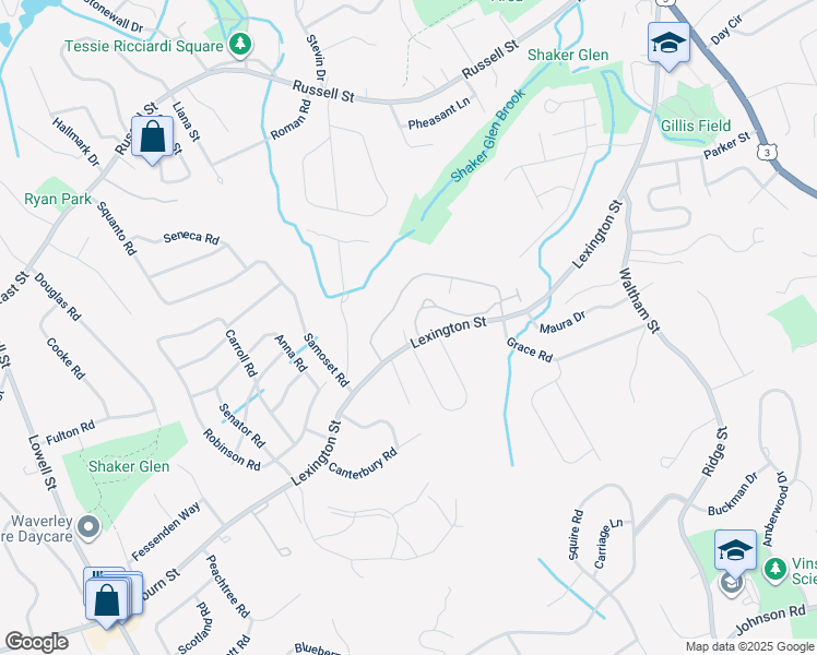 map of restaurants, bars, coffee shops, grocery stores, and more near 314 Lexington Street in Woburn