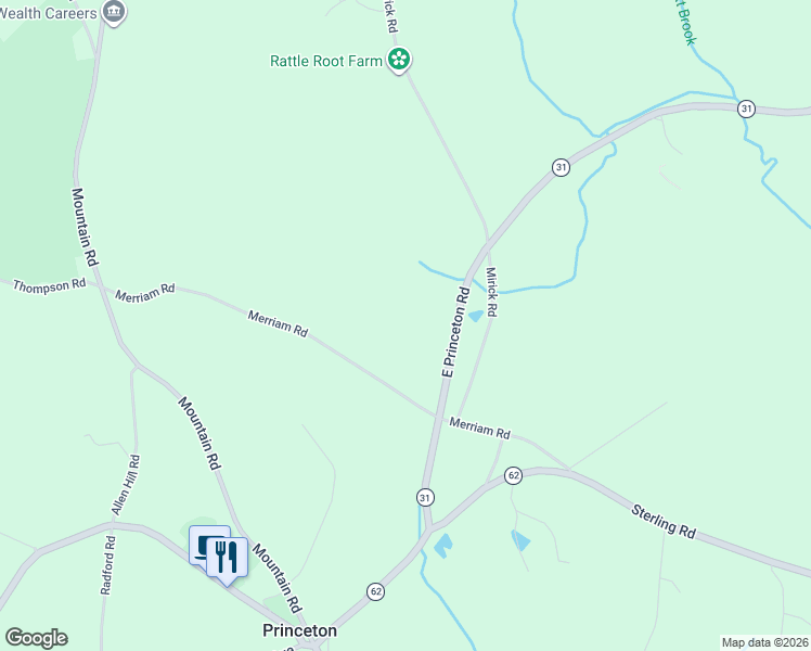 map of restaurants, bars, coffee shops, grocery stores, and more near 58 Merriam Road in Princeton
