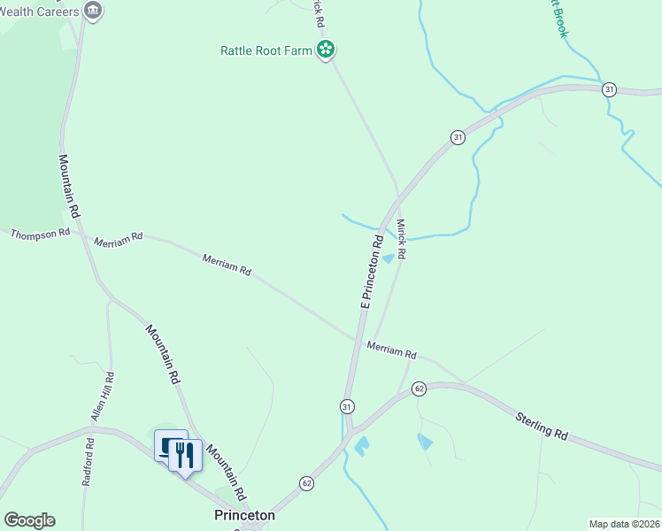 map of restaurants, bars, coffee shops, grocery stores, and more near 58 Merriam Road in Princeton