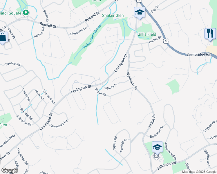 map of restaurants, bars, coffee shops, grocery stores, and more near 4 Maura Drive in Woburn