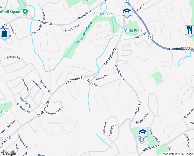 map of restaurants, bars, coffee shops, grocery stores, and more near 4 Maura Drive in Woburn