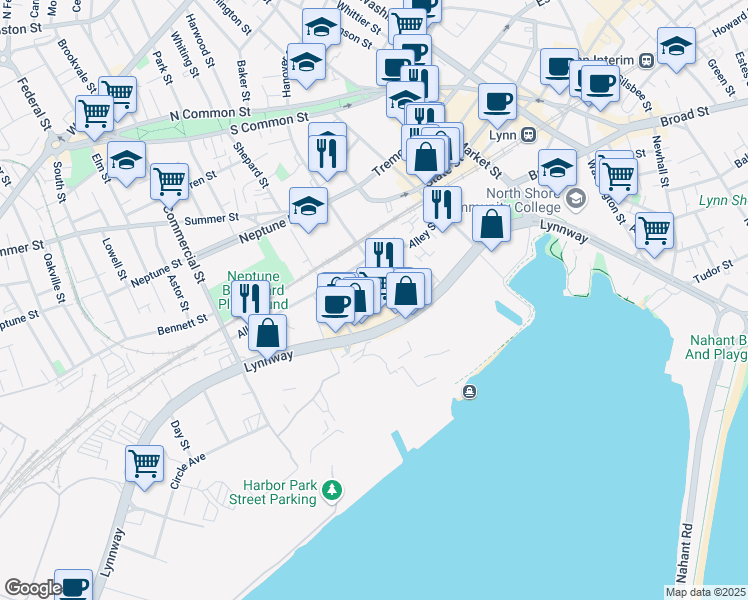 map of restaurants, bars, coffee shops, grocery stores, and more near 377 Lynnway in Lynn