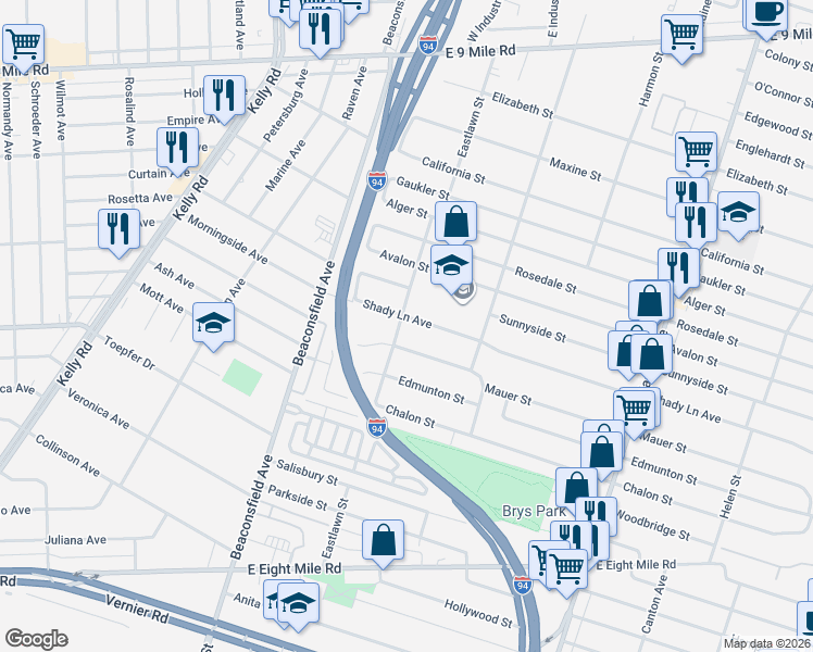 map of restaurants, bars, coffee shops, grocery stores, and more near 19807 Mauer Street in St. Clair Shores