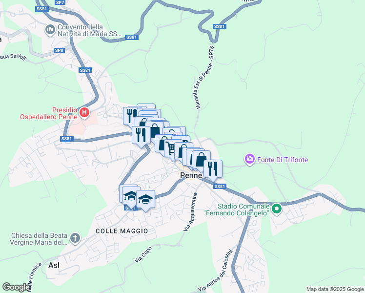 map of restaurants, bars, coffee shops, grocery stores, and more near 371 Corso Emilio Alessandrini in Penne