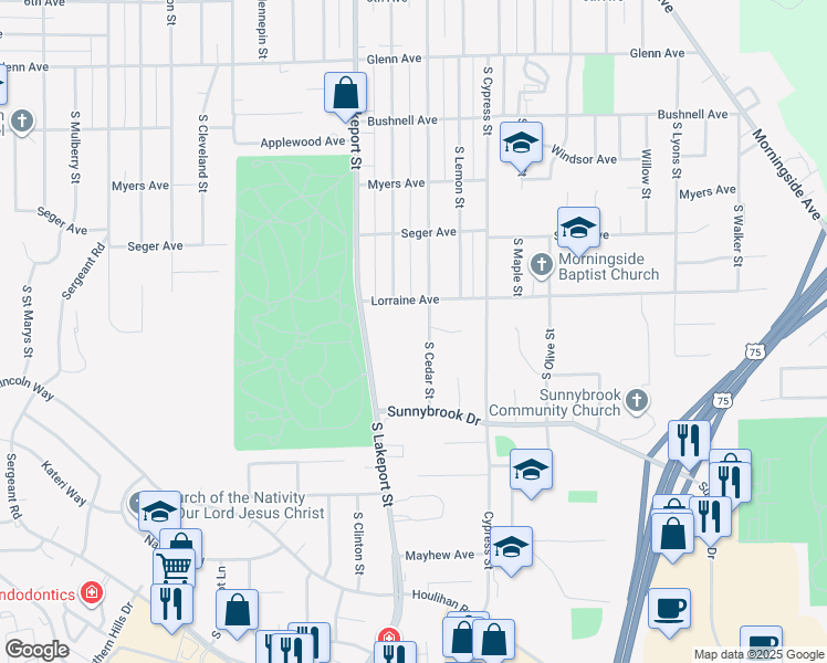map of restaurants, bars, coffee shops, grocery stores, and more near 2958-3008 South Cedar Street in Sioux City
