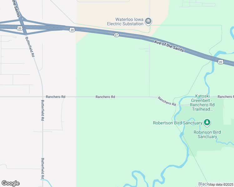 map of restaurants, bars, coffee shops, grocery stores, and more near 3650 Ranchero Road in Cedar Falls
