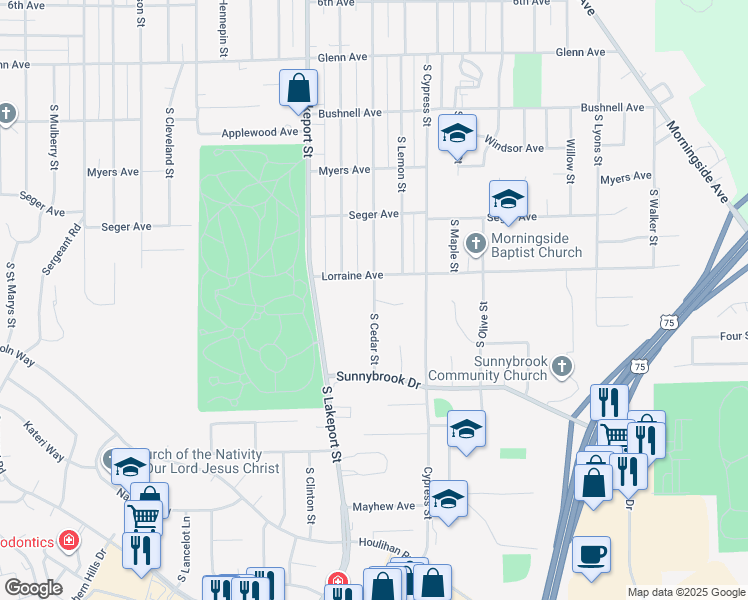 map of restaurants, bars, coffee shops, grocery stores, and more near 2958 South Cedar Street in Sioux City