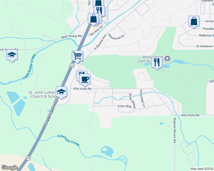 map of restaurants, bars, coffee shops, grocery stores, and more near 103 Oak Point Drive in Eagle Point