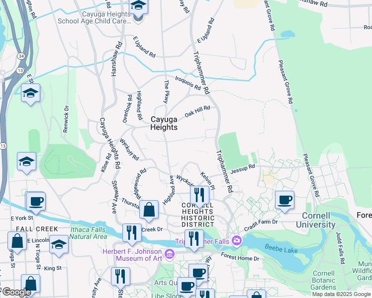 map of restaurants, bars, coffee shops, grocery stores, and more near Kelvin Pl Exd in Ithaca