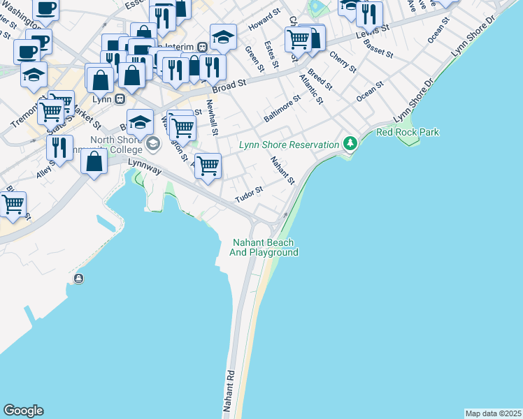 map of restaurants, bars, coffee shops, grocery stores, and more near 17 Lynnway in Lynn