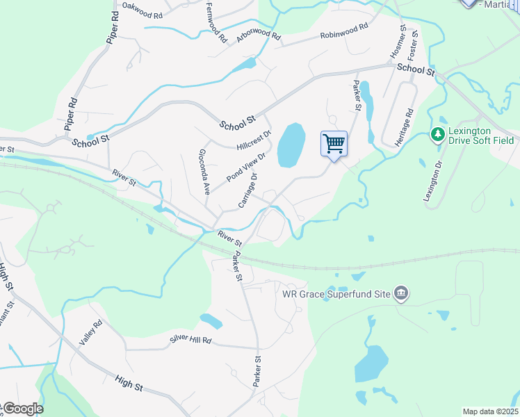 map of restaurants, bars, coffee shops, grocery stores, and more near 70 Parker Street in Acton