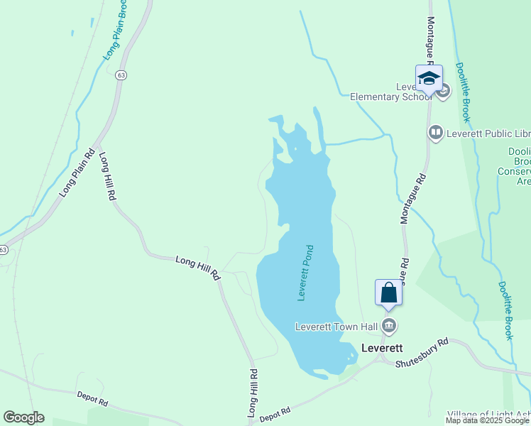 map of restaurants, bars, coffee shops, grocery stores, and more near Echo Lake Road in Leverett