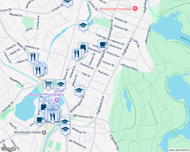 map of restaurants, bars, coffee shops, grocery stores, and more near 5 Hancock Street in Winchester