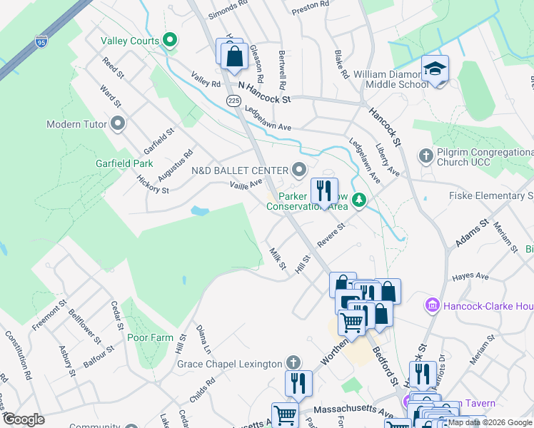 map of restaurants, bars, coffee shops, grocery stores, and more near 12 Reed Street in Lexington