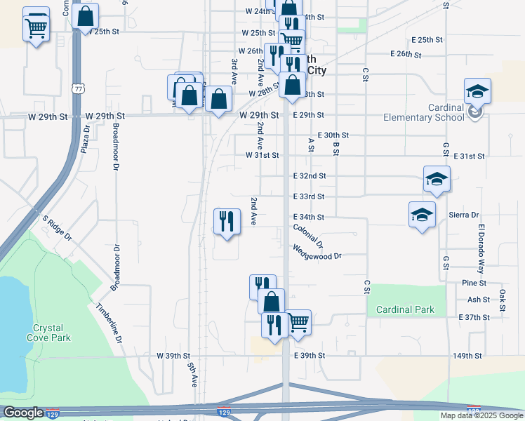 map of restaurants, bars, coffee shops, grocery stores, and more near 300 West 33rd Street in South Sioux City