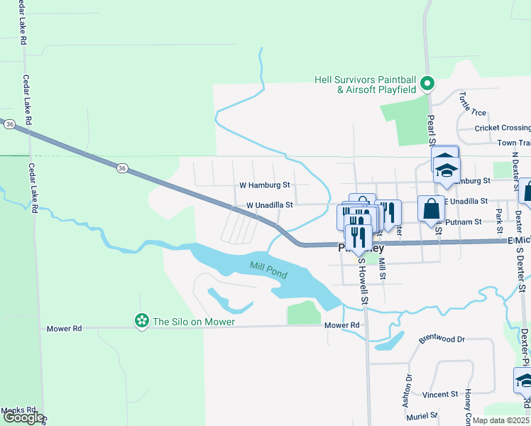 map of restaurants, bars, coffee shops, grocery stores, and more near 531 West Unadilla Street in Pinckney