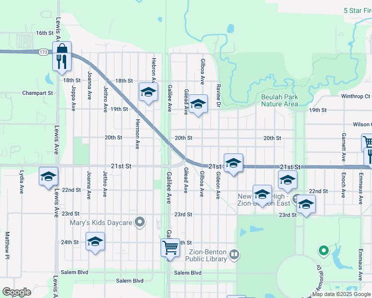 map of restaurants, bars, coffee shops, grocery stores, and more near 2018 Gilead Avenue in Zion