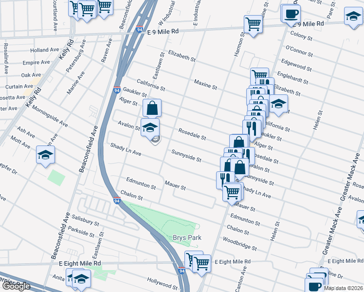 map of restaurants, bars, coffee shops, grocery stores, and more near 20116 Rosedale Street in St. Clair Shores