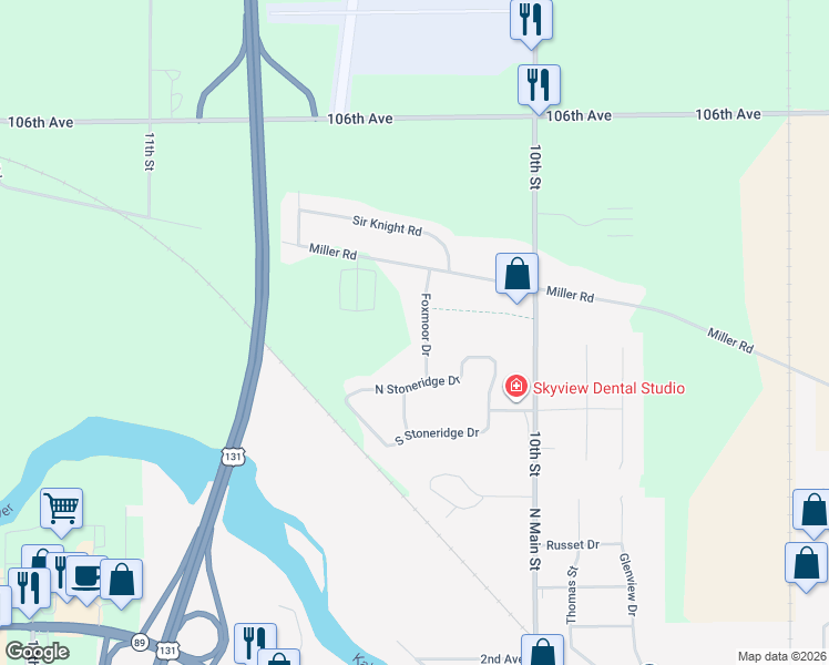 map of restaurants, bars, coffee shops, grocery stores, and more near 522 Foxmoor Drive in Plainwell