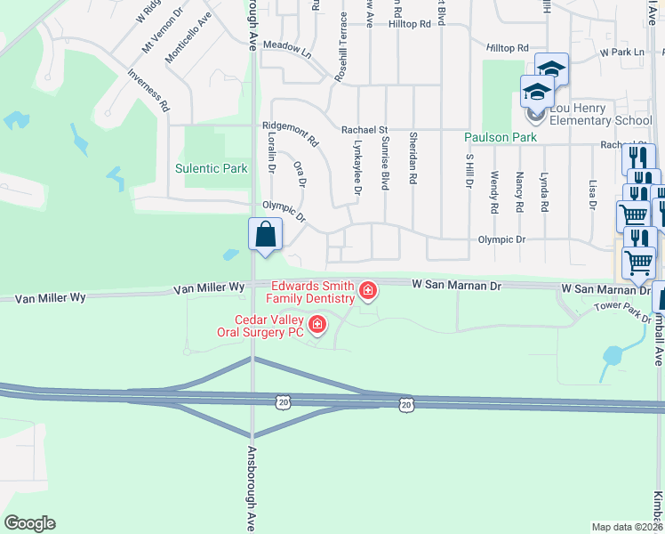 map of restaurants, bars, coffee shops, grocery stores, and more near 1147-1157 Prairie Meadow Ct in Waterloo