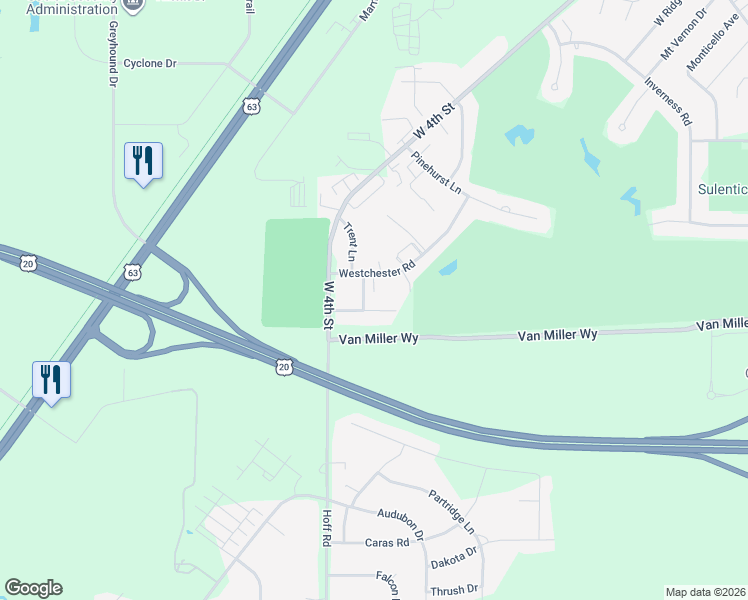 map of restaurants, bars, coffee shops, grocery stores, and more near 1921-1949 Westchester Road in Waterloo