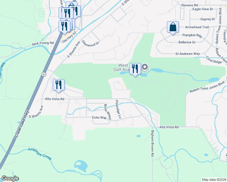 map of restaurants, bars, coffee shops, grocery stores, and more near 199 Princeville Drive in Eagle Point