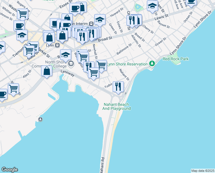 map of restaurants, bars, coffee shops, grocery stores, and more near 9 Sachem Avenue in Lynn