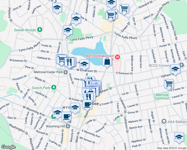 map of restaurants, bars, coffee shops, grocery stores, and more near in Melrose