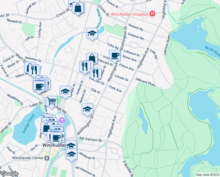 map of restaurants, bars, coffee shops, grocery stores, and more near 5 Governors Avenue in Winchester