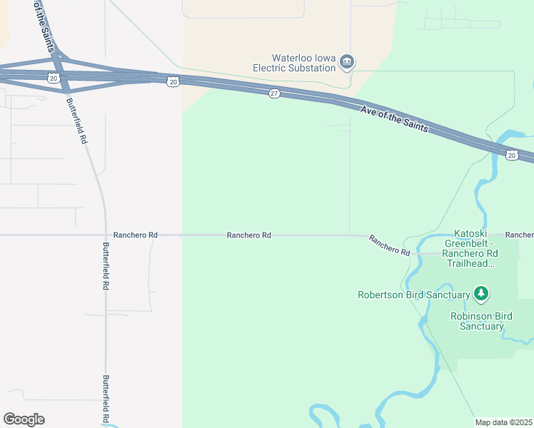 map of restaurants, bars, coffee shops, grocery stores, and more near 3650 Ranchero Road in Cedar Falls
