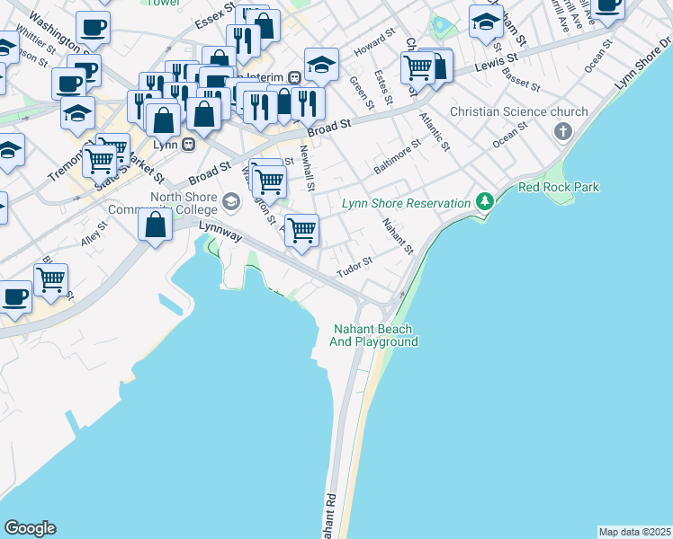 map of restaurants, bars, coffee shops, grocery stores, and more near 9 Sachem Avenue in Lynn