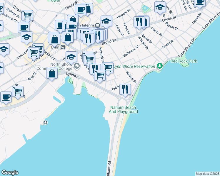map of restaurants, bars, coffee shops, grocery stores, and more near 9 Sachem Avenue in Lynn
