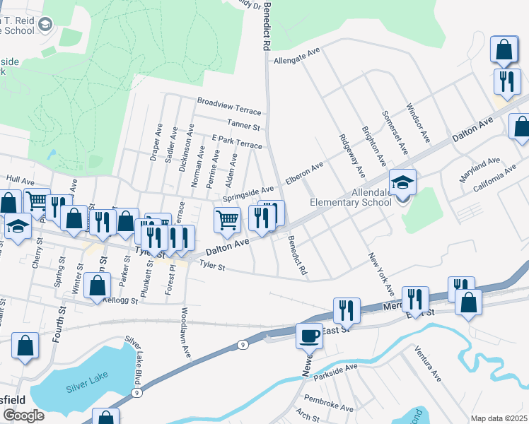 map of restaurants, bars, coffee shops, grocery stores, and more near 81 Dartmouth Street in Pittsfield