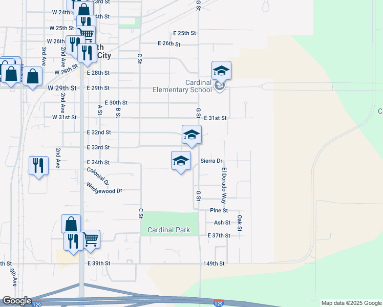 map of restaurants, bars, coffee shops, grocery stores, and more near 3301 G Street in South Sioux City