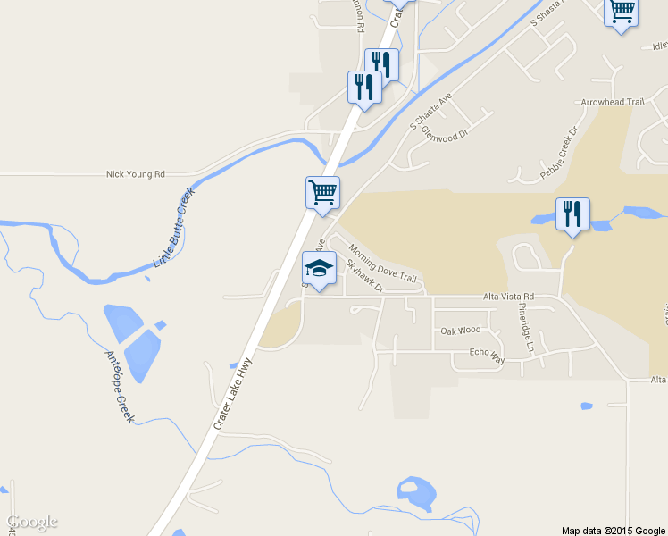 map of restaurants, bars, coffee shops, grocery stores, and more near 103 Sandridge Way in Eagle Point